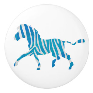 Zebra Blue and White Silhouette Ceramic Knob