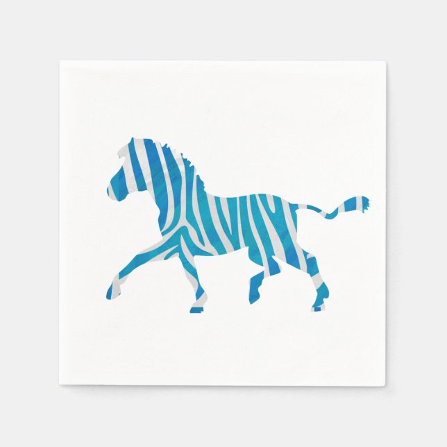 Zebra Blue and White Silhouette Napkin (Front)