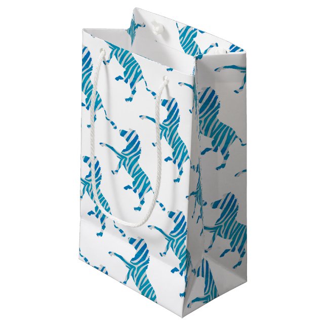 Zebra Blue and White Silhouette Small Gift Bag (Front Angled)