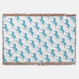 Zebra Blue and White Silhouette Throw Blanket