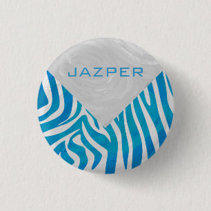 Zebra Blue and White with Monogram 3 Cm Round Badge