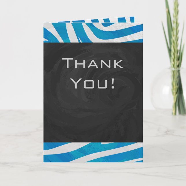 Zebra Blue and White with Monogram Card (Front)