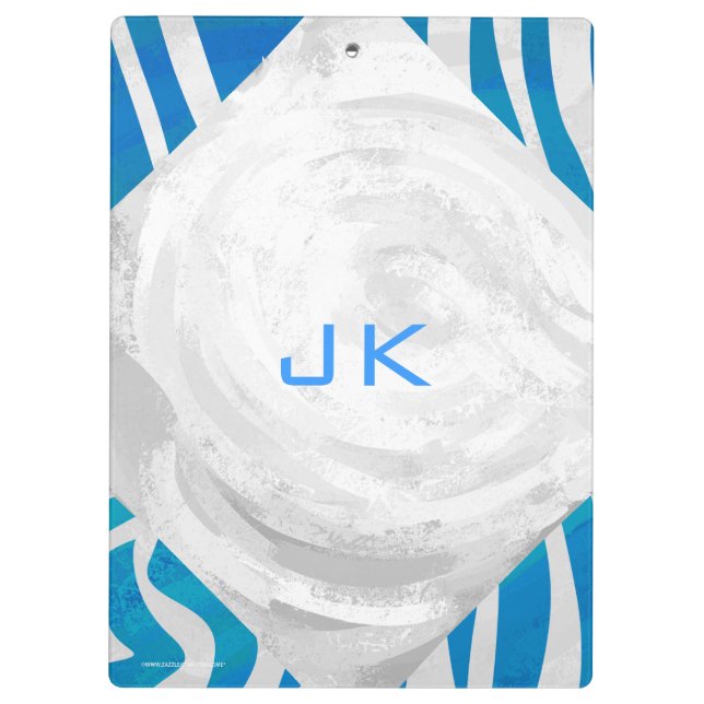 Zebra Blue and White with Monogram Clipboard (Back)