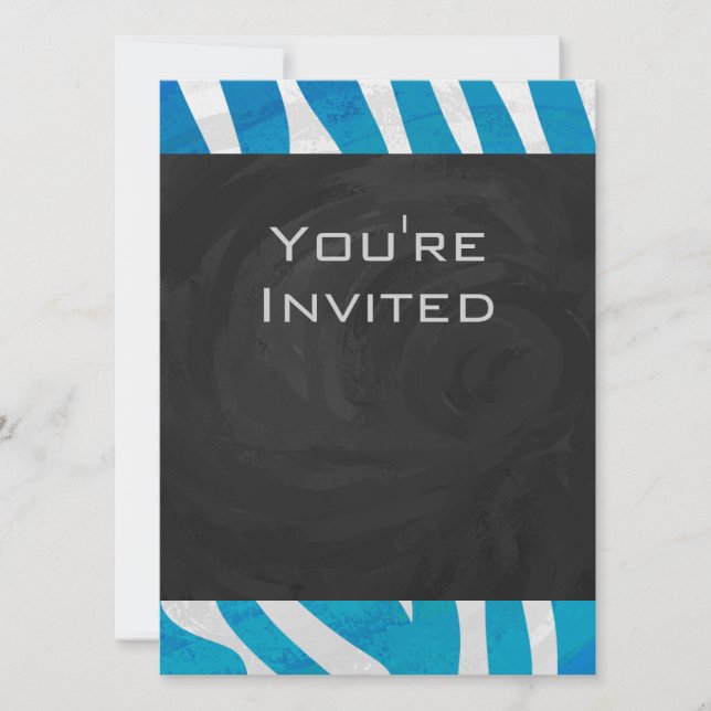 Zebra Blue and White with Monogram Invitation (Front)
