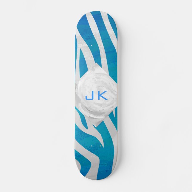 Zebra Blue and White with Monogram Skateboard (Front)