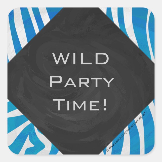 Zebra Blue and White with Monogram Square Sticker (Front)