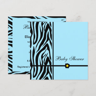 Zebra Blue Baby Shower Boy Invitation
