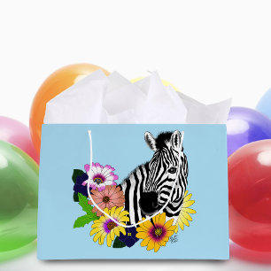 Zebra Blue Colourful Daisy Floral Wildlife Large Gift Bag