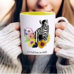 Zebra Blue Colourful Daisy Floral Wildlife Two-Tone Coffee Mug