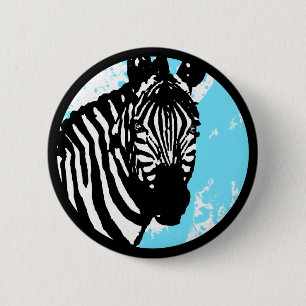 zebra. blue gruge. circle. 6 cm round badge