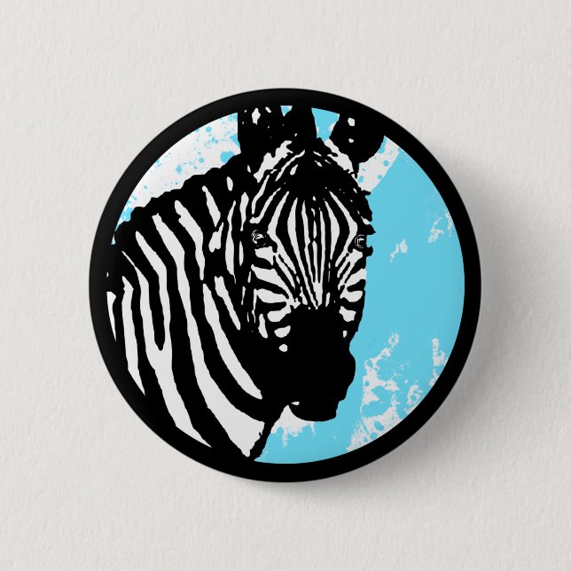 zebra. blue gruge. circle. 6 cm round badge (Front)