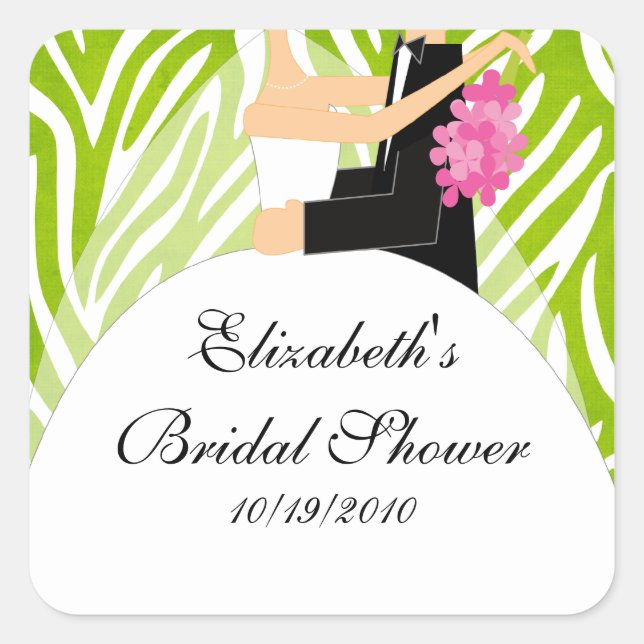 Zebra Bride Groom Bridal Shower Sticker Lime Green (Front)