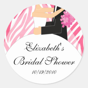 Zebra Bride Groom Bridal Shower Sticker PInk
