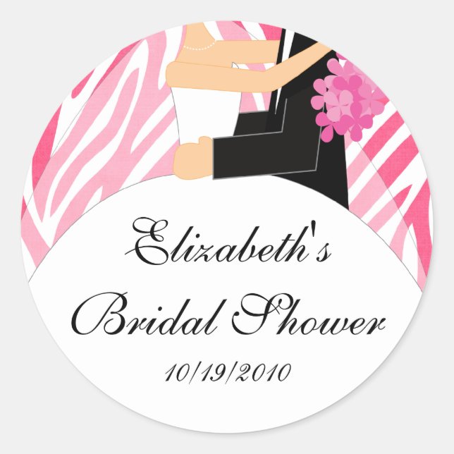 Zebra Bride Groom Bridal Shower Sticker PInk (Front)