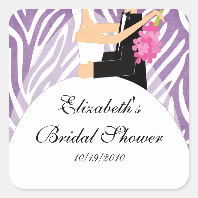 Zebra Bride Groom Bridal Shower Sticker Purple (Front)