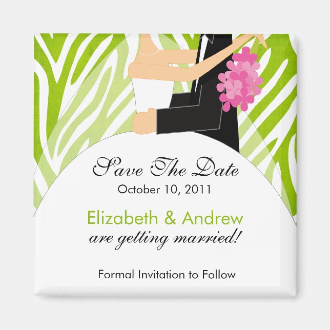 Zebra Bride Groom Save The Date Magnet (Front)