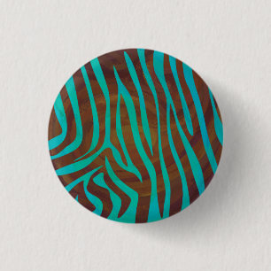 Zebra Brown and Teal Print 3 Cm Round Badge