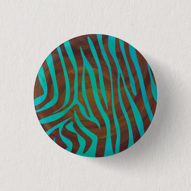 Zebra Brown and Teal Print 3 Cm Round Badge (Front)