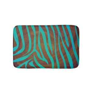 Zebra Brown and Teal Print Bath Mat