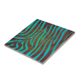 Zebra Brown and Teal Print Ceramic Tile