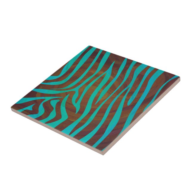 Zebra Brown and Teal Print Ceramic Tile (Side)