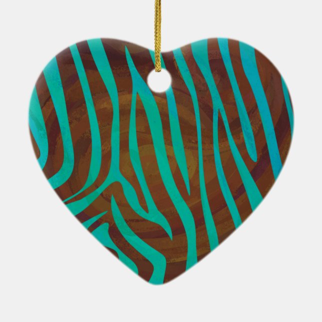 Zebra Brown and Teal Print Ceramic Tree Decoration (Back)