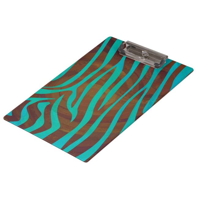 Zebra Brown and Teal Print Clipboard (Angled)