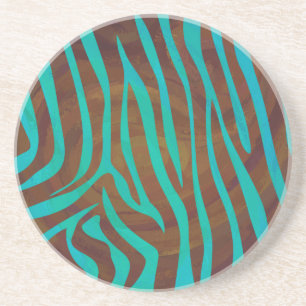 Zebra Brown and Teal Print Coaster