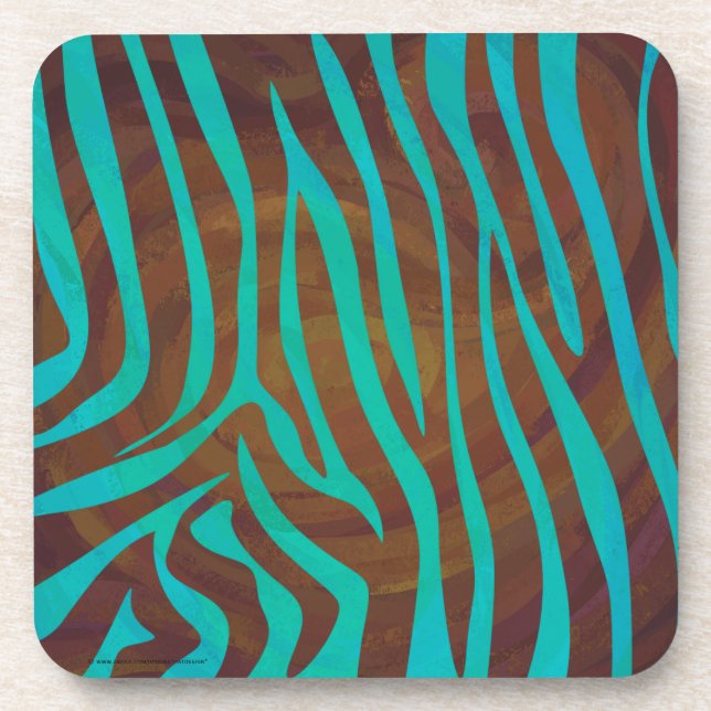 Zebra Brown and Teal Print Coaster (Front)