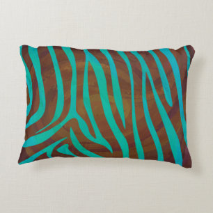 Zebra Brown and Teal Print Decorative Cushion
