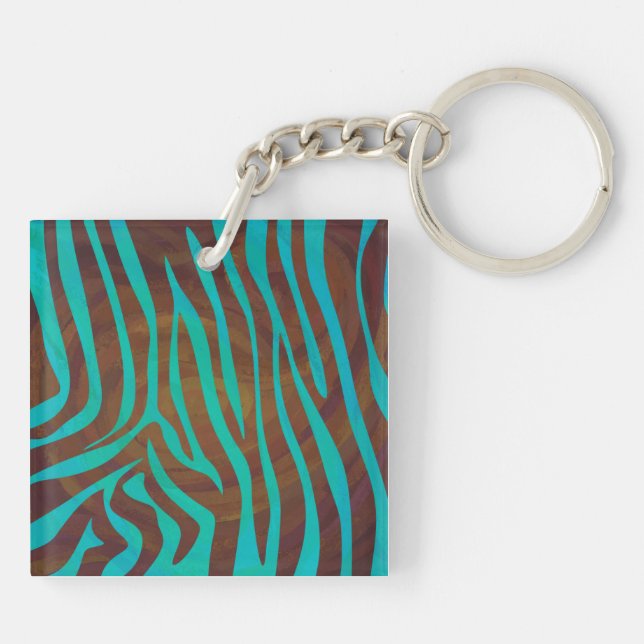 Zebra Brown and Teal Print Key Ring (Back)