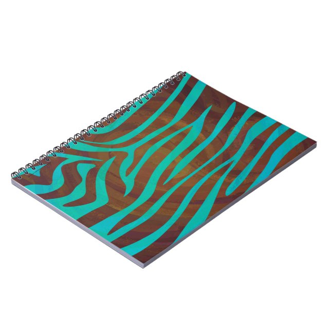 Zebra Brown and Teal Print Notebook (Left Side)