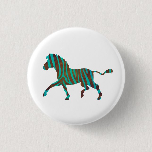 Zebra Brown and Teal Print Silhouette 3 Cm Round Badge (Front)