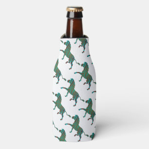 Zebra Brown and Teal Print Silhouette Bottle Cooler