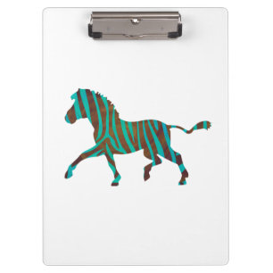 Zebra Brown and Teal Print Silhouette Clipboard