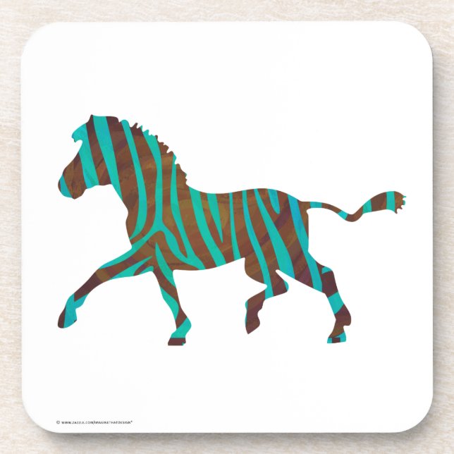Zebra Brown and Teal Print Silhouette Coaster (Front)