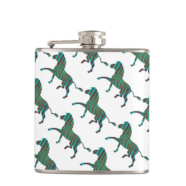 Zebra Brown and Teal Print Silhouette Hip Flask (Front)