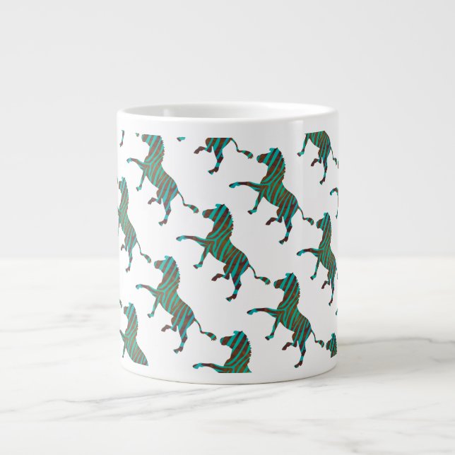 Zebra Brown and Teal Print Silhouette Large Coffee Mug (Front)