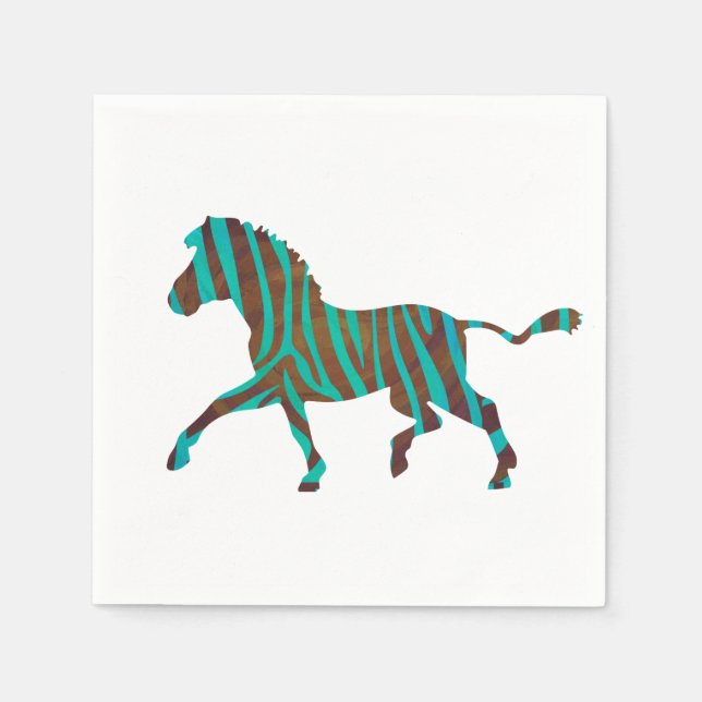 Zebra Brown and Teal Print Silhouette Napkin (Front)