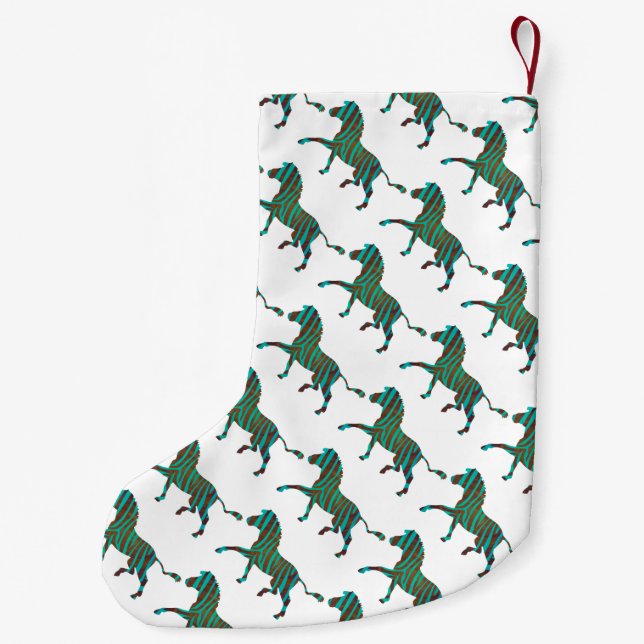 Zebra Brown and Teal Print Silhouette Small Christmas Stocking (Back)