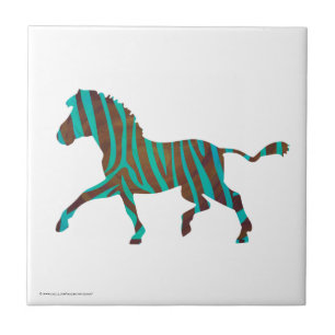 Zebra Brown and Teal Print Silhouette Tile
