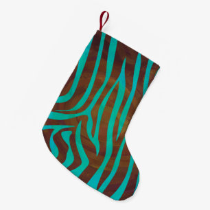 Zebra Brown and Teal Print Small Christmas Stocking
