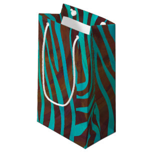 Zebra Brown and Teal Print Small Gift Bag