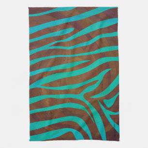 Zebra Brown and Teal Print Tea Towel