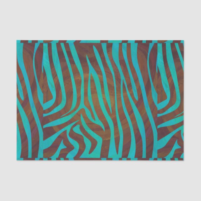 Zebra Brown and Teal Print Tissue Paper (Front)