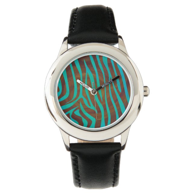 Zebra Brown and Teal Print Watch (Front)