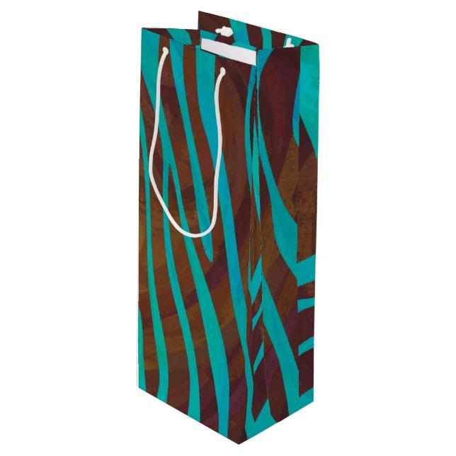 Zebra Brown and Teal Print Wine Gift Bag (Front Angled)