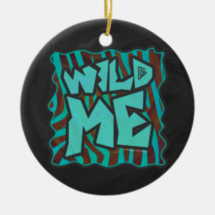 Zebra Brown and Teal Wild Me Design Ceramic Ornament