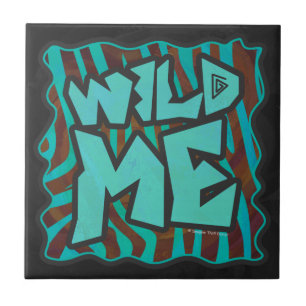 Zebra Brown and Teal Wild Me Design Ceramic Tile