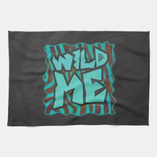 Zebra Brown and Teal Wild Me Design Tea Towel